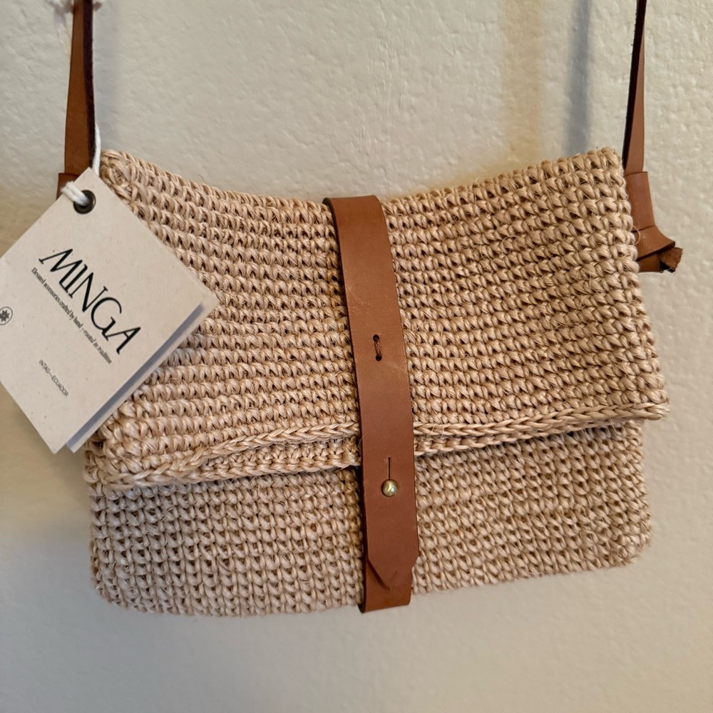 NWT Minga Rosa Women Satchel Bag In Natural Color